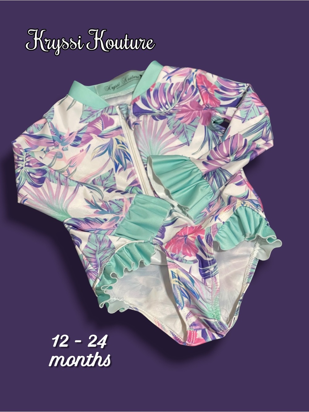 Kryssi Kouture Tropical Ruffle Rash Guard Swimsuit 12-24M